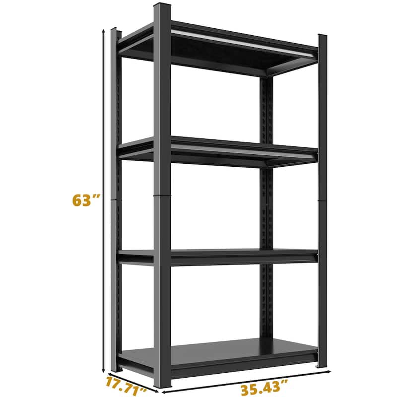 4 Layer Garage Storage Rack, Heavy-Duty Shelving, Adjustable Metal Dividers, Black, Requires Assembly