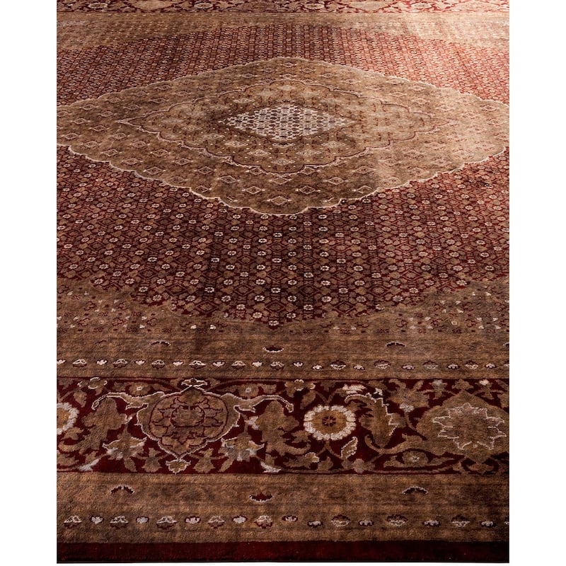 Overton Hand Knotted Wool Vintage Inspired Modern Contemporary Overdyed Brown Area Rug - 10' 1" x 14' 5"