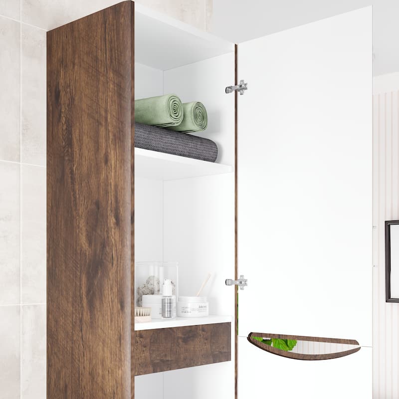 Eviva Smile 16"W x 15"D x 75"H Rosewood Wall-Mounted Linen Cabinet