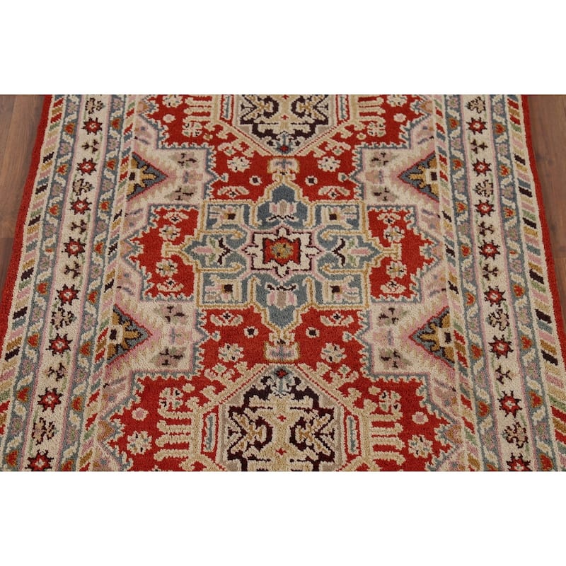 Red Geometric Kazak Oriental Area Rug Handmade Wool Carpet - 3'10"x 6'0"