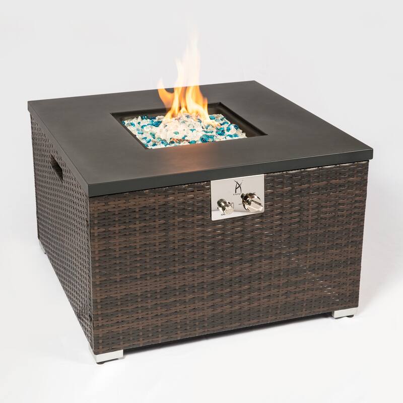 Outdoor Gas Fire Pit Square Dark Brown Wicker