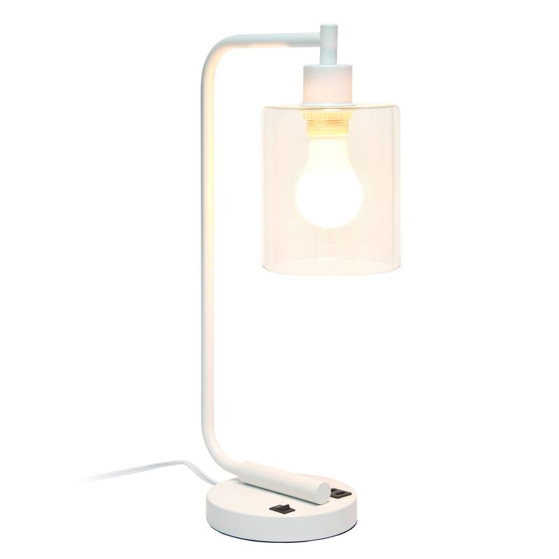 Simple Designs 18.8" Iron Lantern Desk Table Lamp with USB Port, Antique Brass, With LED Bulb