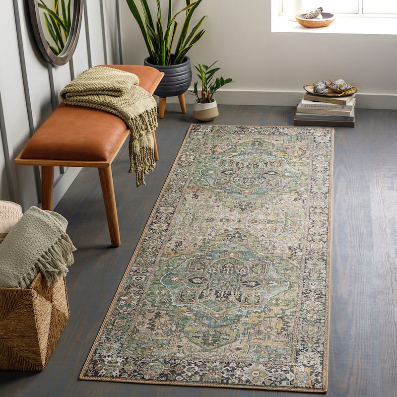 Livabliss Adenia Vintage Medallion Printed Area Rug - Green - 2' 6" x 7' 6"
