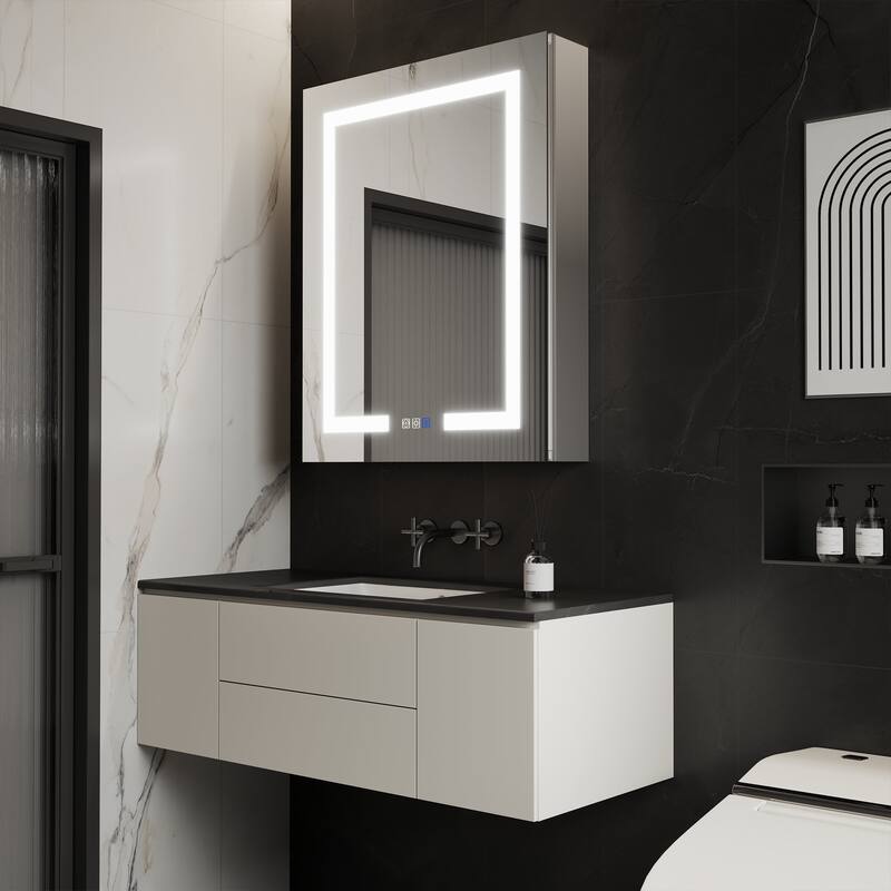 ExBrite 24" x 30" LED Lighted Bathroom Medicine Cabinet with Mirror,Recessed or Surface Mount,Defog