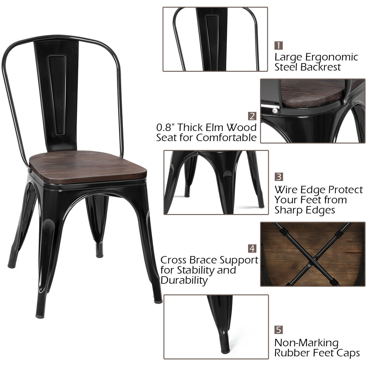 Costway set of 4 style metal dining side chair wood seat stackable bistro cafe best sale