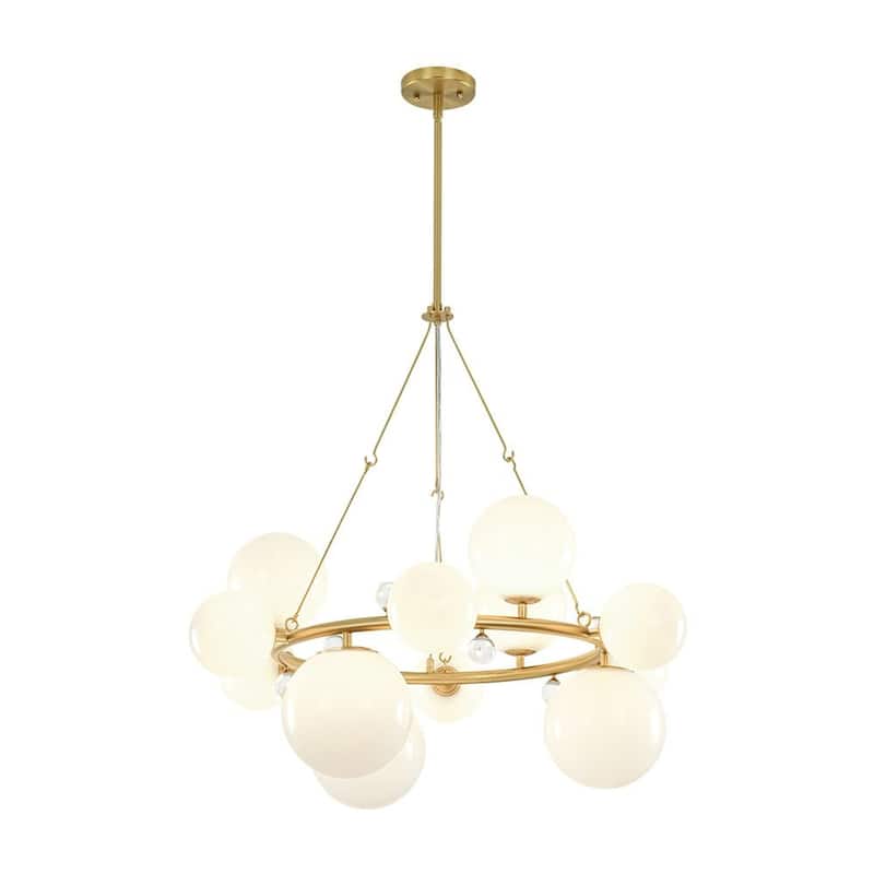 12-Light Luxe White Bubble Glass Globe Round Circle Chandelier