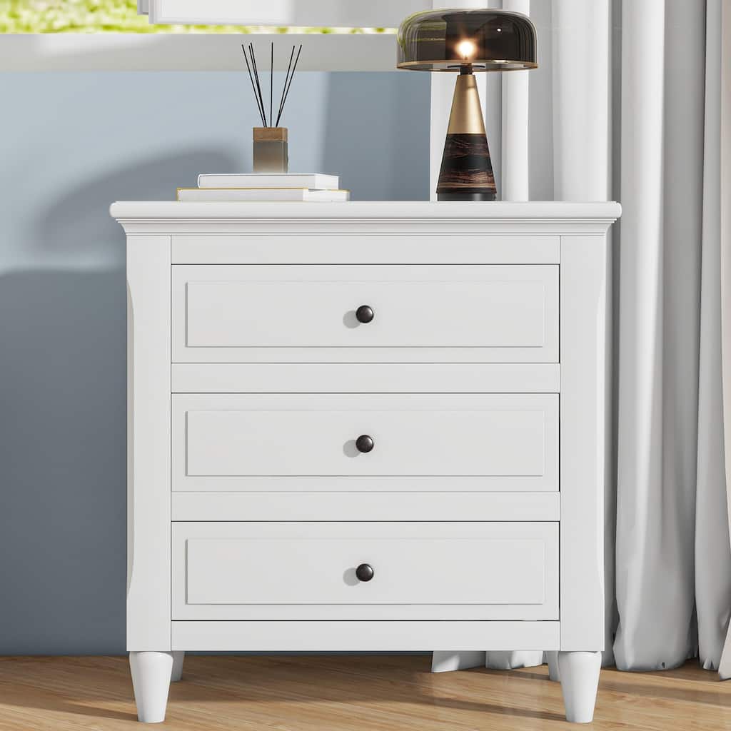 U_STYLE 28'' Painted 3-Drawer Nightstand - Smooth Rails + Rubber Legs, Minimalist Bedside/Sofa Side Table