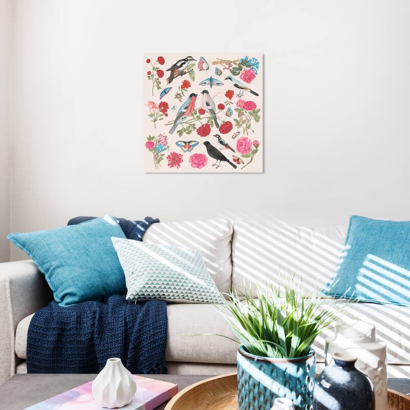 Wynwood Studio Canvas Animals Bird Sighting II Pink and Traditional Wall Art Canvas Print - Pink, Blue - 20 x 20