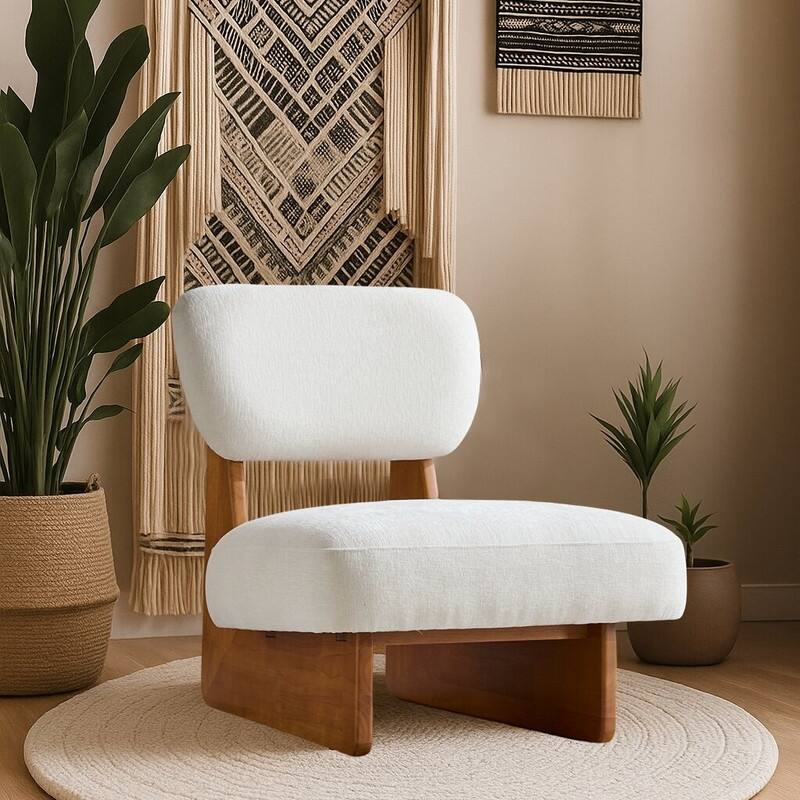 Design-inspired Polyester Upholstery Accent Lounge Chair with Wood Base,Set of 2 - Beige/Natural