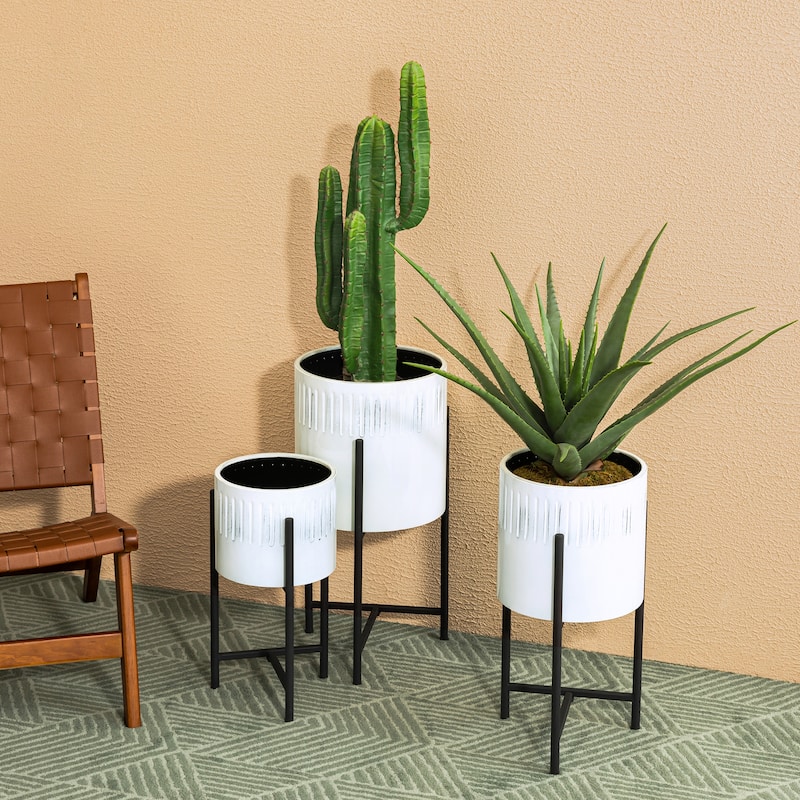 Glitzhome Set of 3 Modern Metal Cachepot Planters with Stands Plant Flower Pot Indoor Outdoor