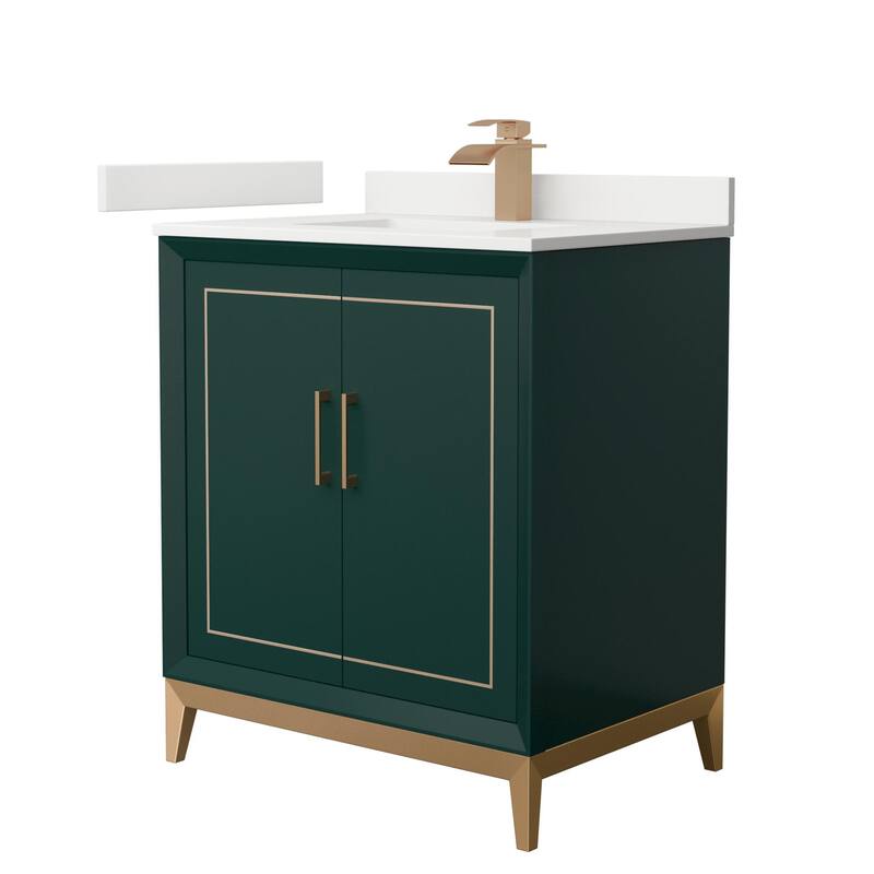 Wyndham Collection WCH515130S-QTZ-UNSMXX Marlena 30" Free Standing - Green / White Quartz Top / Satin Bronze Hardware