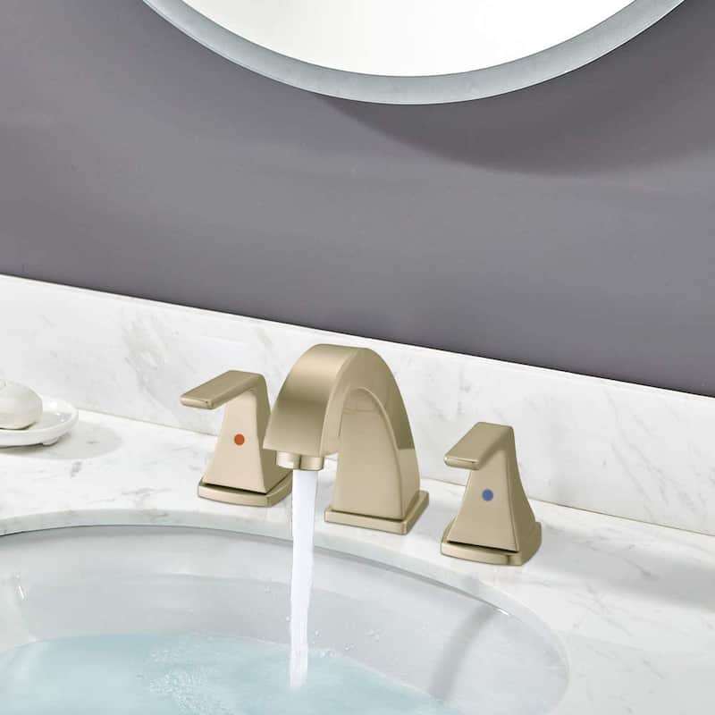 3 Holes 8 Inch Widespread Bathroom Sink Faucet Stainless Steel Bathroom Faucet with Pop Up Drain Vanity Tap with Dual Handles - Brushed Gold