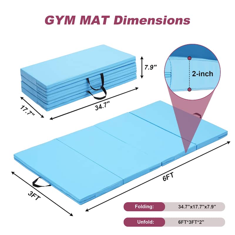 Zenova Gymnastics Mat 6' x 3' x 2" Four Fold Folding Exercise Mat with Carrying Handles