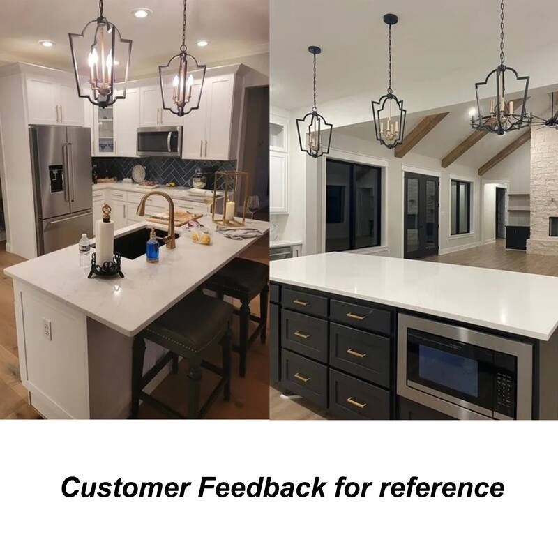 Marsie Modern Farmhouse Lantern 4-light Chandelier Dimmable Candle Foyer Entryway Pendant Lights Black with Gold