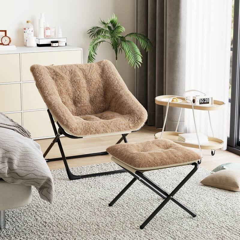 Comfy Folded Chair,Saucer Chair, Lounge Chair - XL Foldable Faux Fur Floor Seat, Non-Slip Base for Stability