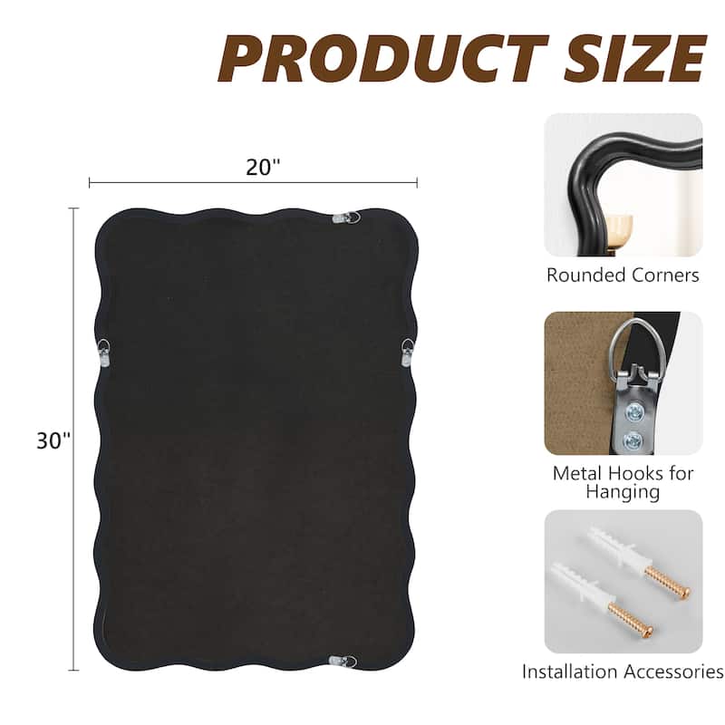 Scalloped Wood Frame Rectangle Wavy Wall Mirror