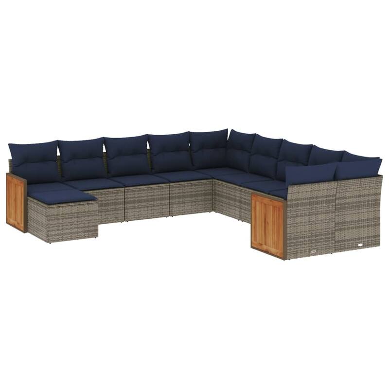 vidaXL 11/12 Piece Patio Sofa Set with Cushions Black/Gray Poly Rattan - 21.7 x 24.4 x 27.2