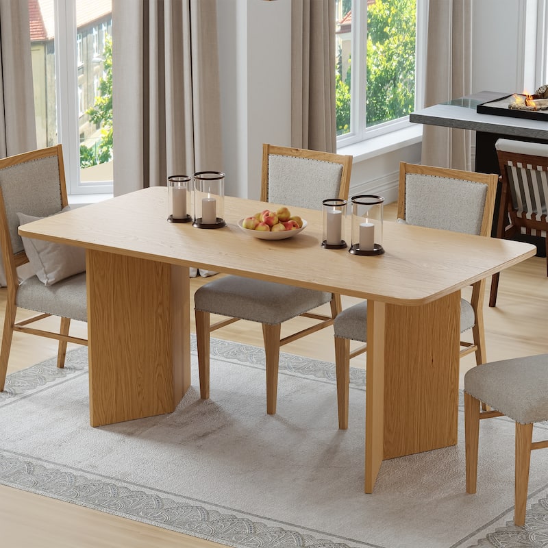 Lumioca Modern Oak Wood Top 67 in. Double Pedestal Base Dining Table
