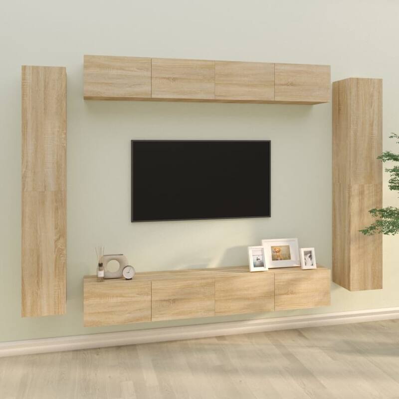 vidaXL TV Cabinet Set Set of 8 Sonoma Oak Engineered wood Multiple sizes - 11.8 x 39.4 x 11.8 in