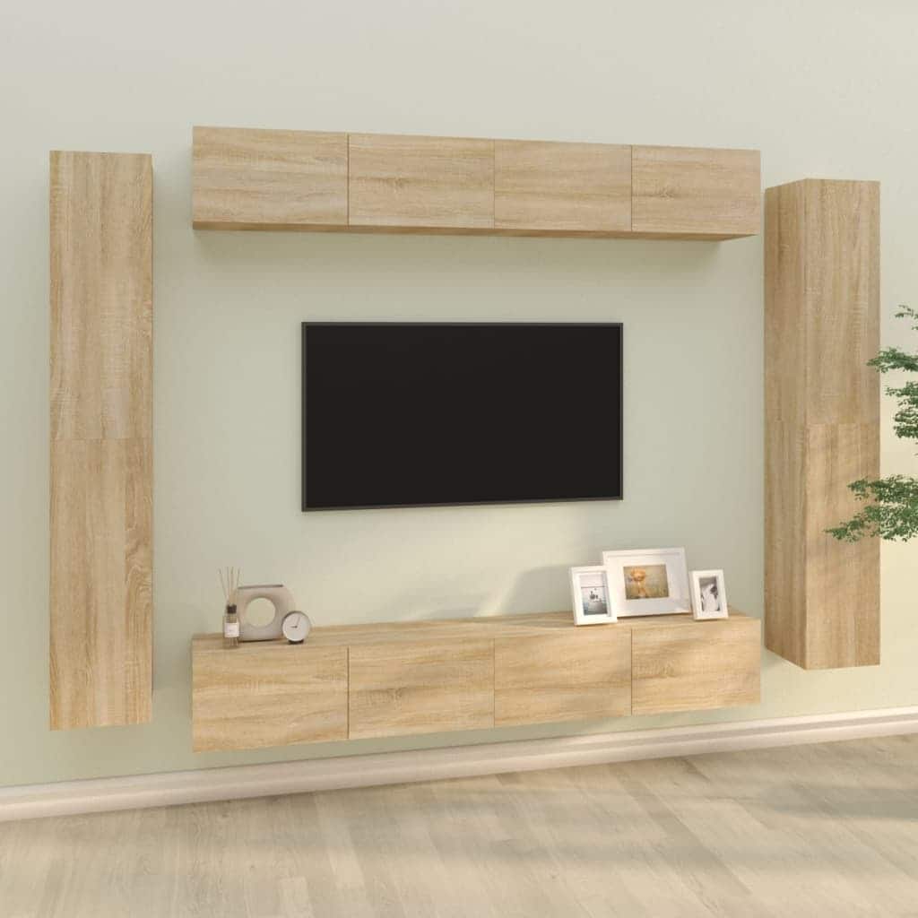 vidaXL TV Cabinet Set Set of 8 Sonoma Oak Engineered wood Multiple sizes - 11.8 x 39.4 x 11.8 in