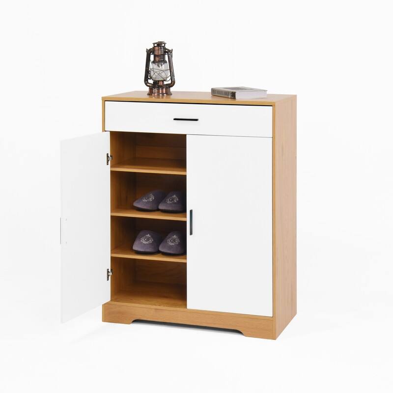 Modern 4-Tier Shoe Cabinet with Drawer & Adjustable Shelves, White Wooden Entryway Storage Organizer