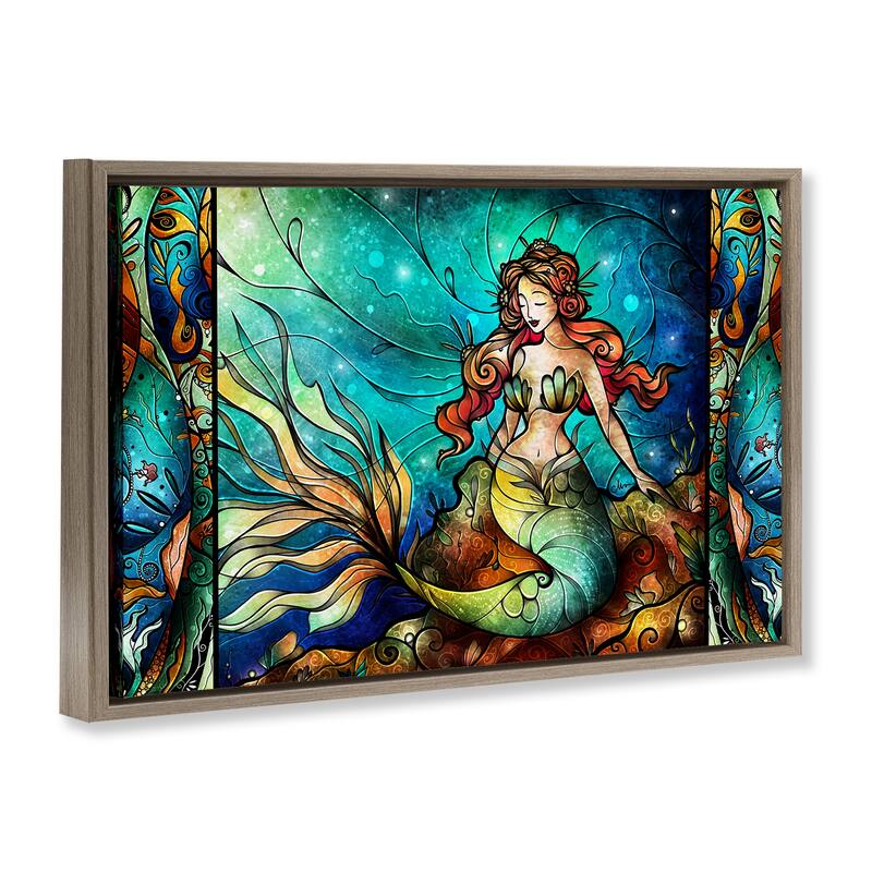 Stupell Elegant Seated Mermaid Framed Floater Canvas Wall Art Design By Mandie Manzano