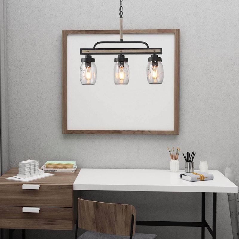 Modern Farmhouse 3/4-Light Mason Jar Glass Chandelier for Kitchen Island