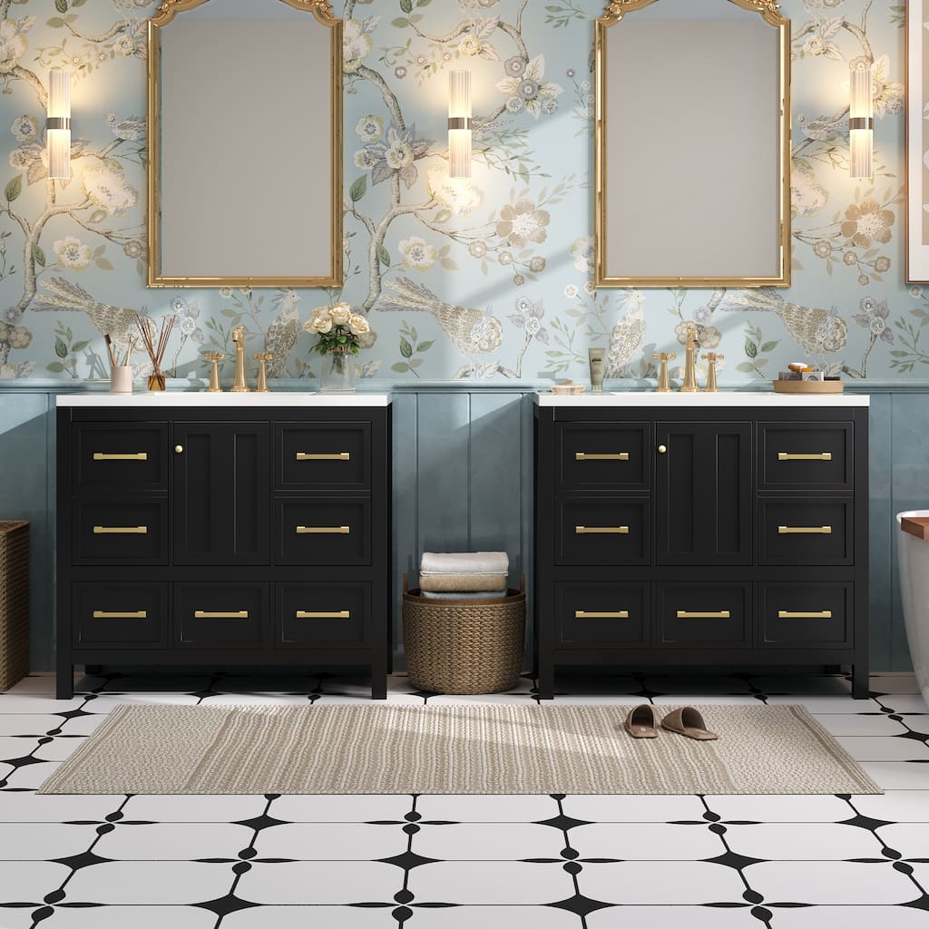 Roomfitters 72" Freestanding Bathroom Vanity with Resin Sink, Wood Double Storage Cabinet with Soft Close Drawers