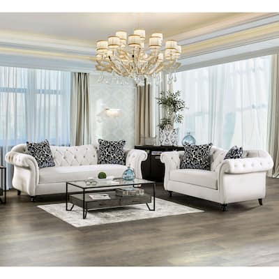 Addae Glam White Fabric Tufted 2-Piece Sofa Set by Furniture of America