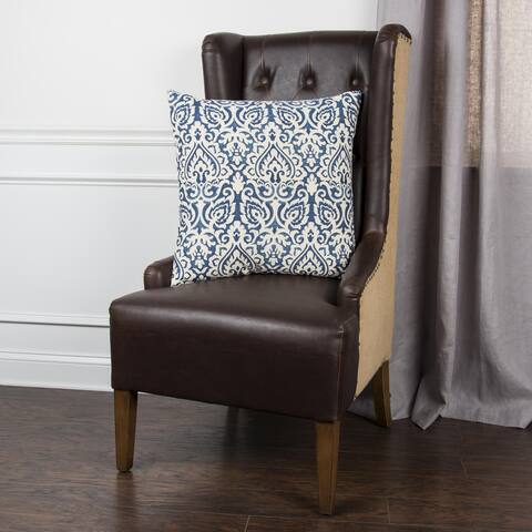 Navy Blue/ Cream Cotton Damask Throw Pillow