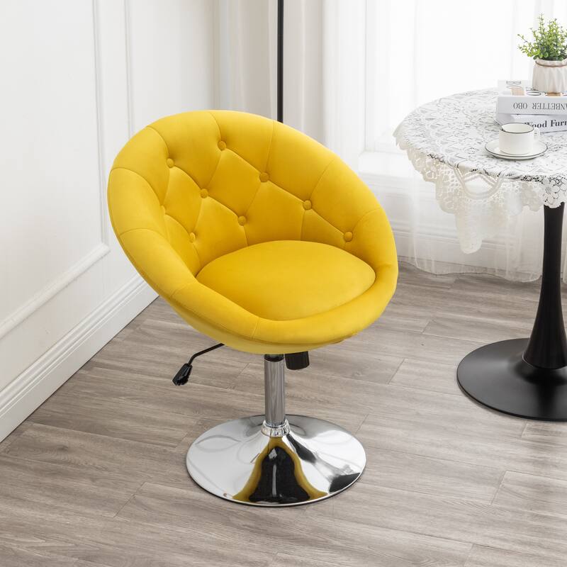 Noas Velvet Upholstered Tufted Swivel Accent Chair with Hydraulic Chrome Base ,Mid-Century Modern Style, Adjustable Height