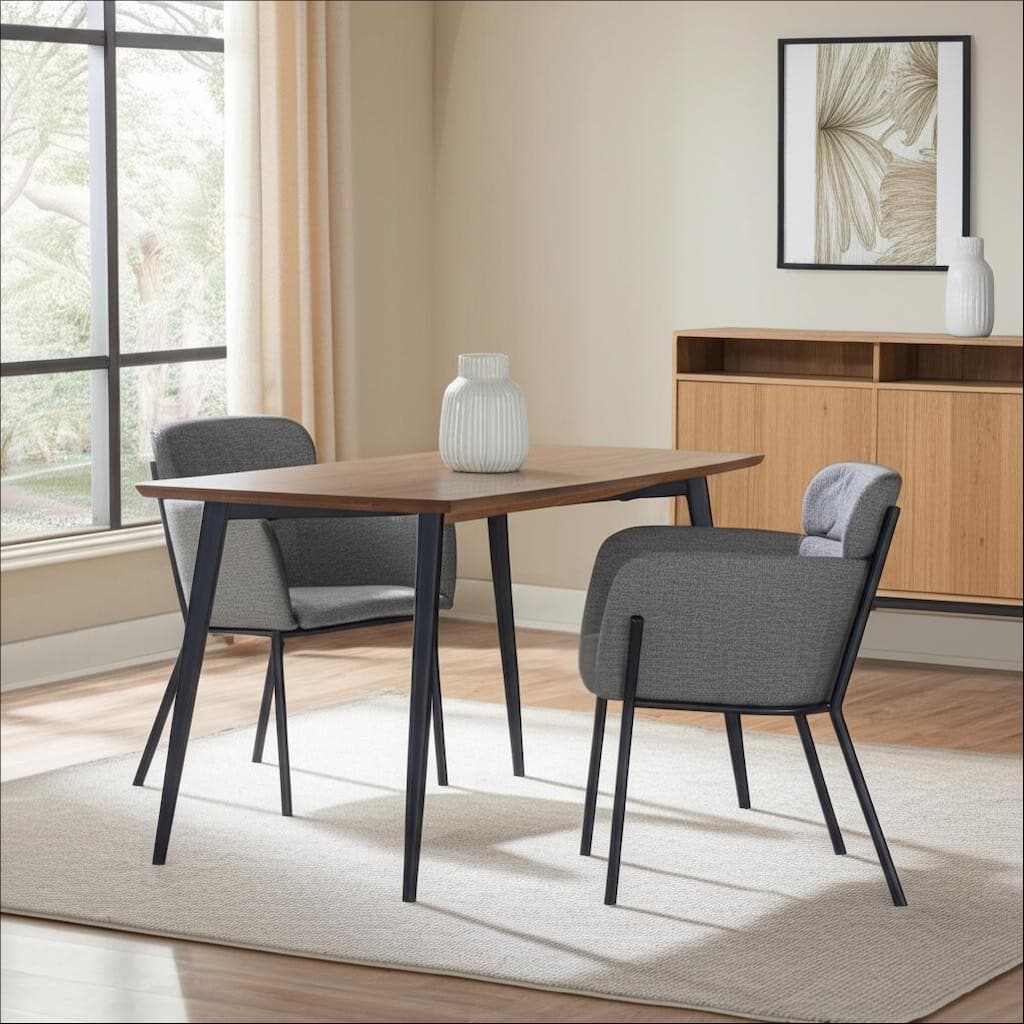 HomeRoots Set of Two Gray and Black Upholstered Faux Leather Dining Arm Chairs - 25.00 in. x 31.30 in. x 23.00 in.