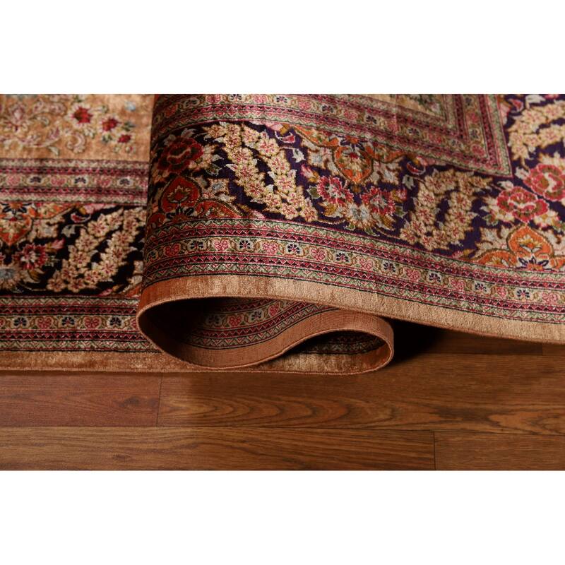 Handmade 100% Silk Geometric Qum Persian Rug Traditional Floral Carpet - 4'7"x 6'8"