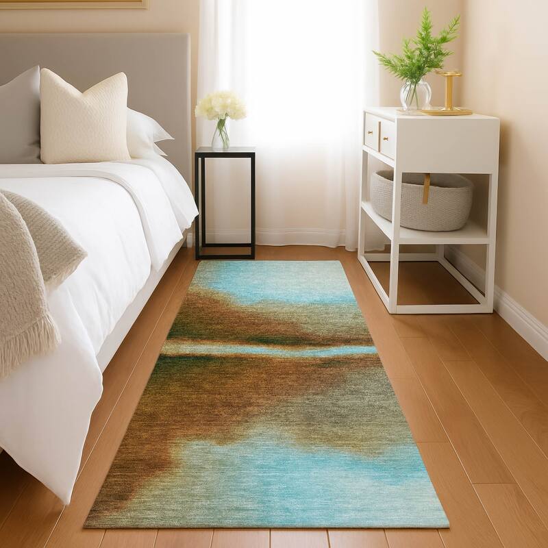 Machine Washable Indoor/ Outdoor Modern Landscape Chantille Rug