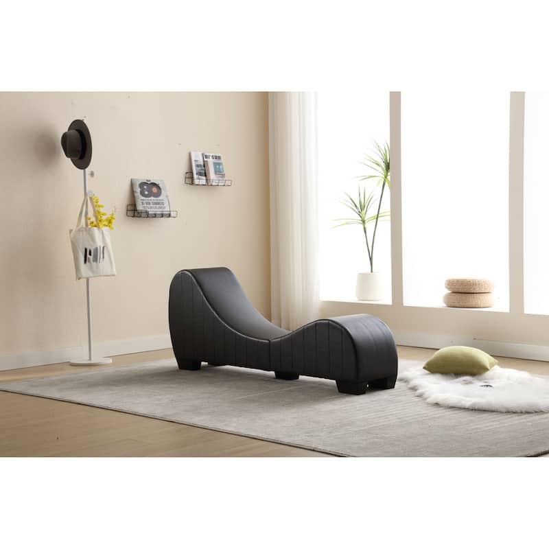 62.2" Chaise Longue Chair with Wood Frame - Black