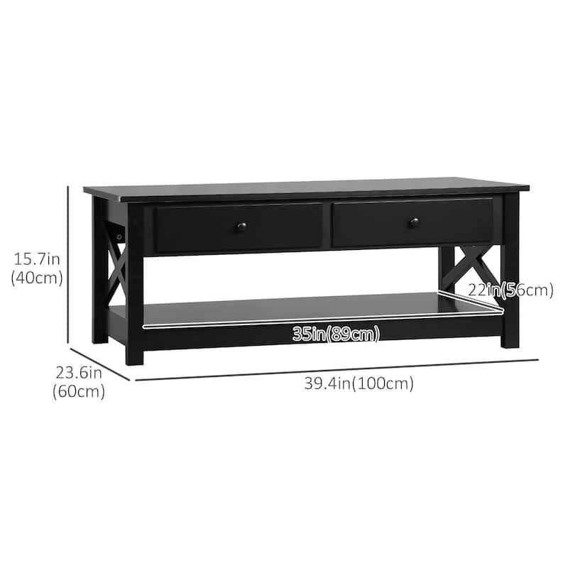 Coffee Table with Storage Drawers and Open Shelf