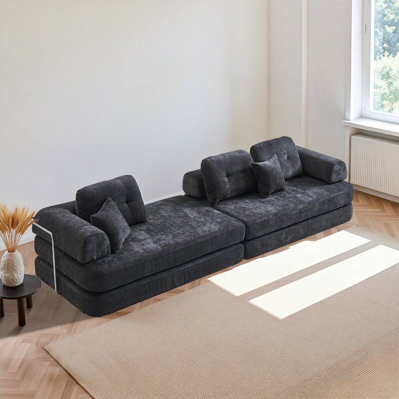 Chenille Memory Foam Sleeper Couch Freely Assembled Sectional Sofa with Chaise and Movable Armrests for Freely Assembled