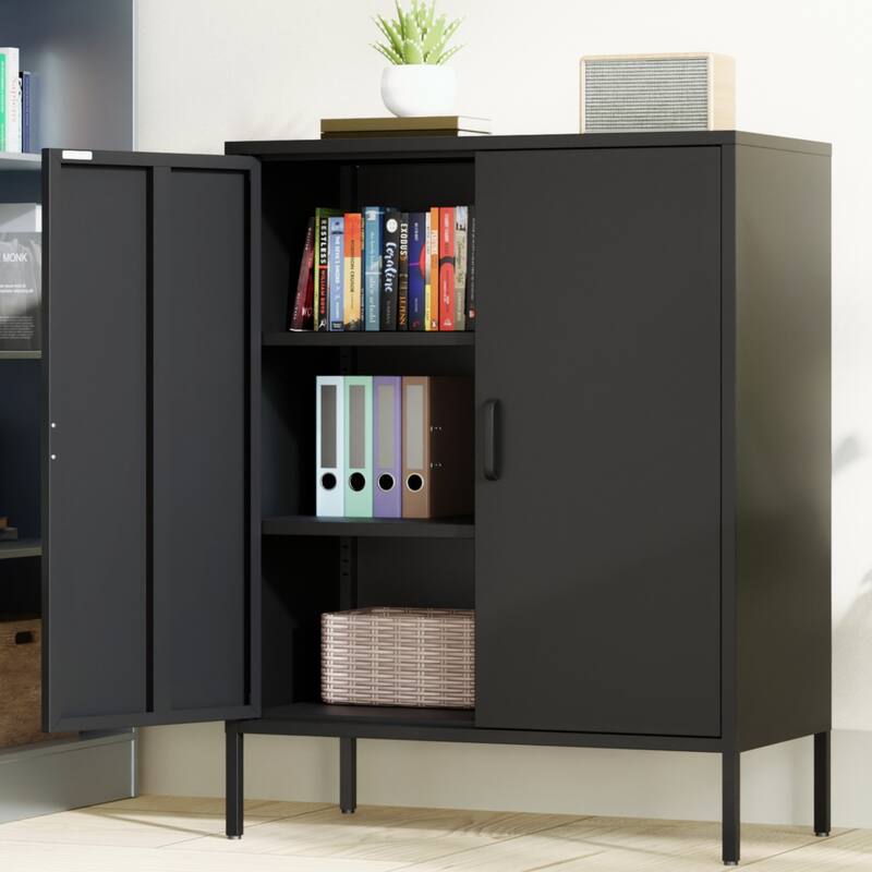 40 Inches High Metal Storage Locker, Comes With 2 Doors And Suitable For Homes, Offices And Coffee Bars - Black