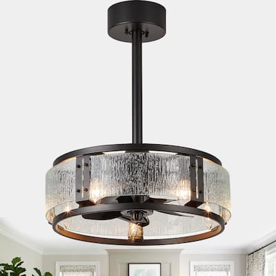 Cusp Barn 18" Caged Ceiling Fan with Light,Modern Black Reversible Quiet Fan Light,Glass Decoration Fixture,6-Speeds with Remote