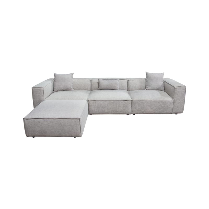 Daro 4pc Modular Sofa with Chaise, 3 Pillows, Barley Gray Polyester