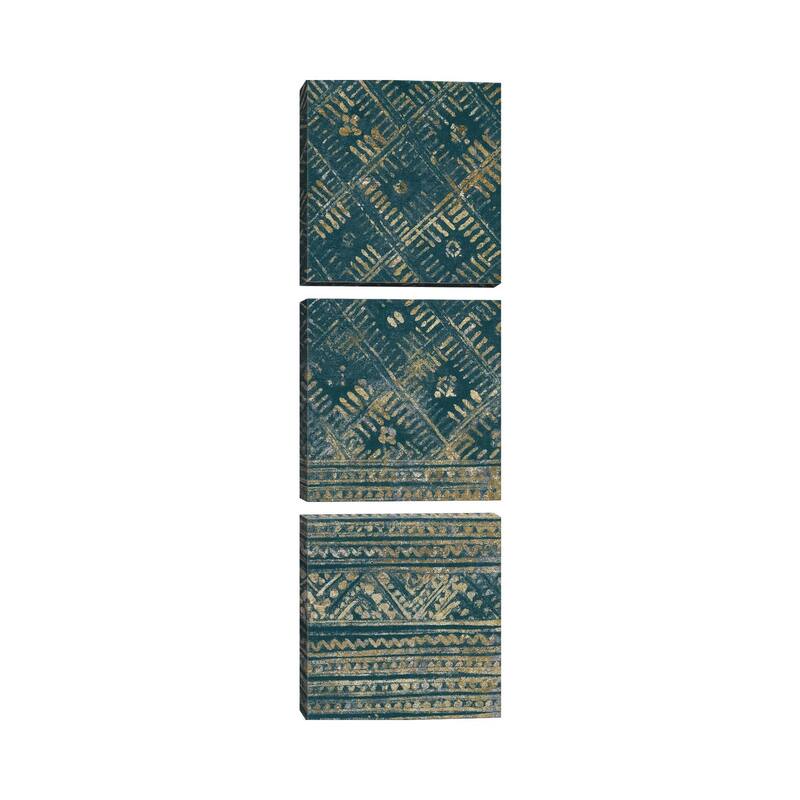 iCanvas "Indochina Batik II Teal and Gold" by Wild Apple Portfolio 3-Piece Canvas Wall Art Set