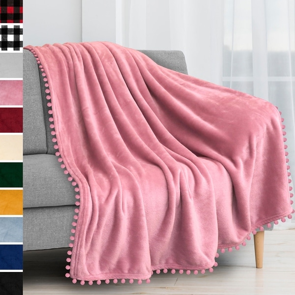 Microfiber Pom Pom Fleece Blanket Pink Bed Bath Beyond 33503526