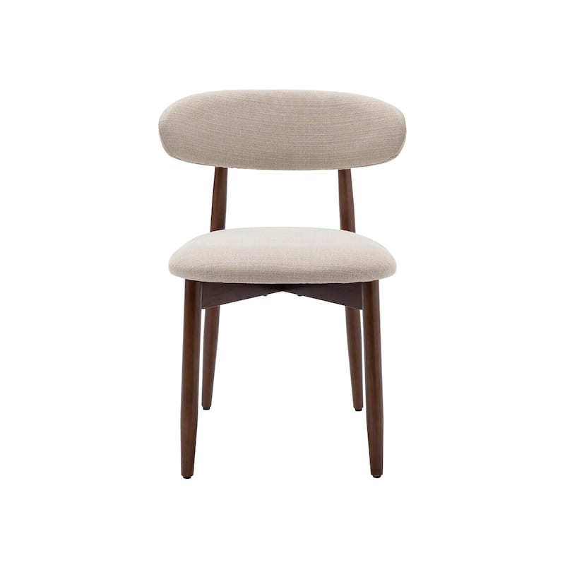 Set of 2 Wooden Dining Chairs, Fabric Upholstered, Beige - Beige