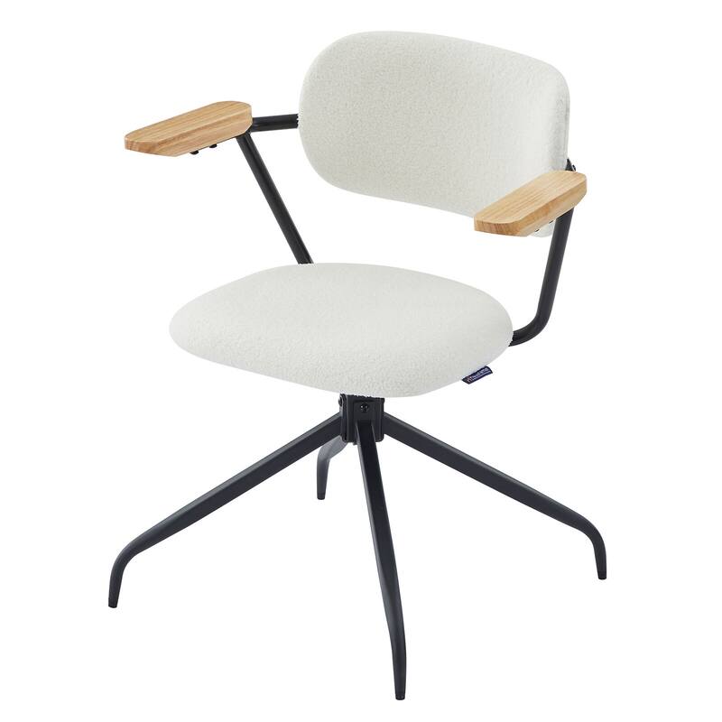 Modern Upholstered Swivel Chair With Solid Wood Arms And Metal Frame