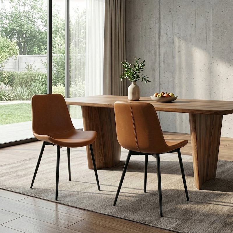 Alary Caramel Brown Faux Leather Modern Dining Chair (Set of 2)