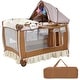 preview thumbnail 6 of 7, Costway Foldable Baby Crib Playpen Infant Bassinet Bed Multifunction W Bag Toy Music Box - Brown