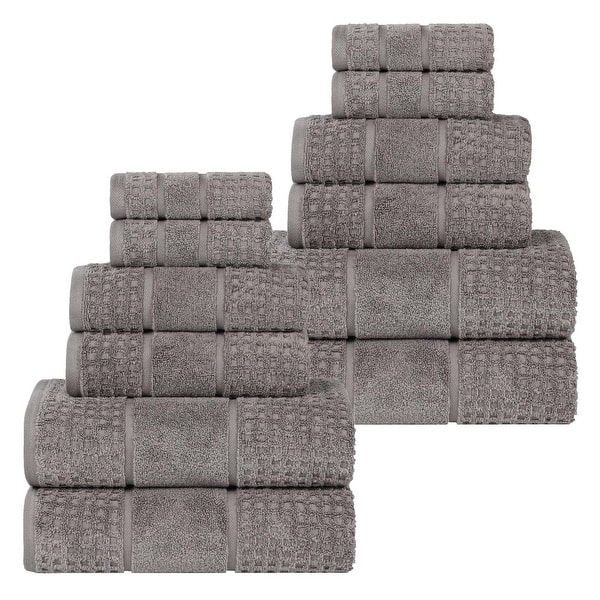 Superior Napa Zero Twist Cotton Waffle 12 Piece Bathroom Towel Set - Charcoal
