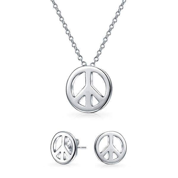 Handmade Peace Symbol Necklace /& Earrings Set Crystal Jewelry Silver Plated