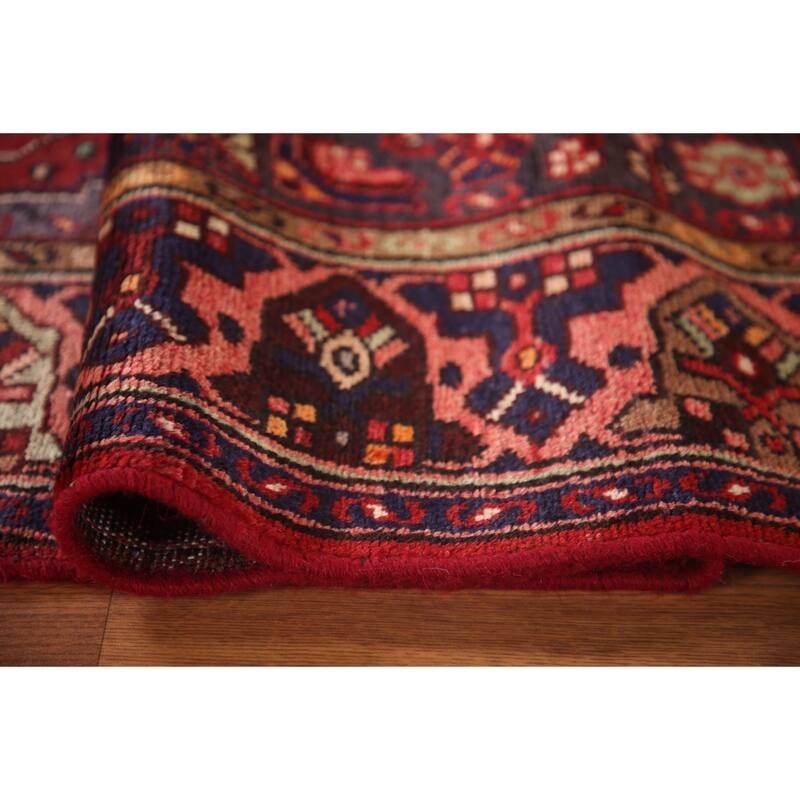 Hand Knotted Oriental 100% Wool Carpet Traditional Tribal Navy Blue & Blues Hamedan Runner Rug - 10' 9'' X 3' 6''