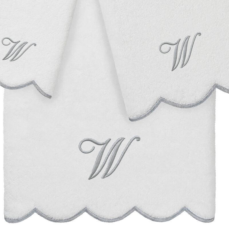 Authentic Hotel and Spa 100% Turkish Cotton Grey ADORNIA Scallop Personalized 3 Piece Towel Set - 3 Piece Set